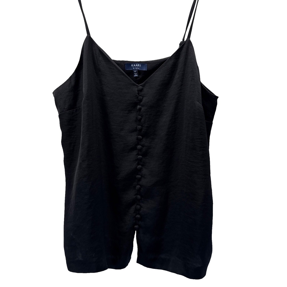Kaari Blue Women's Cami Top Size Medium Grunge Black Dark Buttons Strappy Lined‎